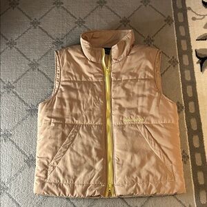 Women’s Tan Puffer Vest with Yellow Zipper